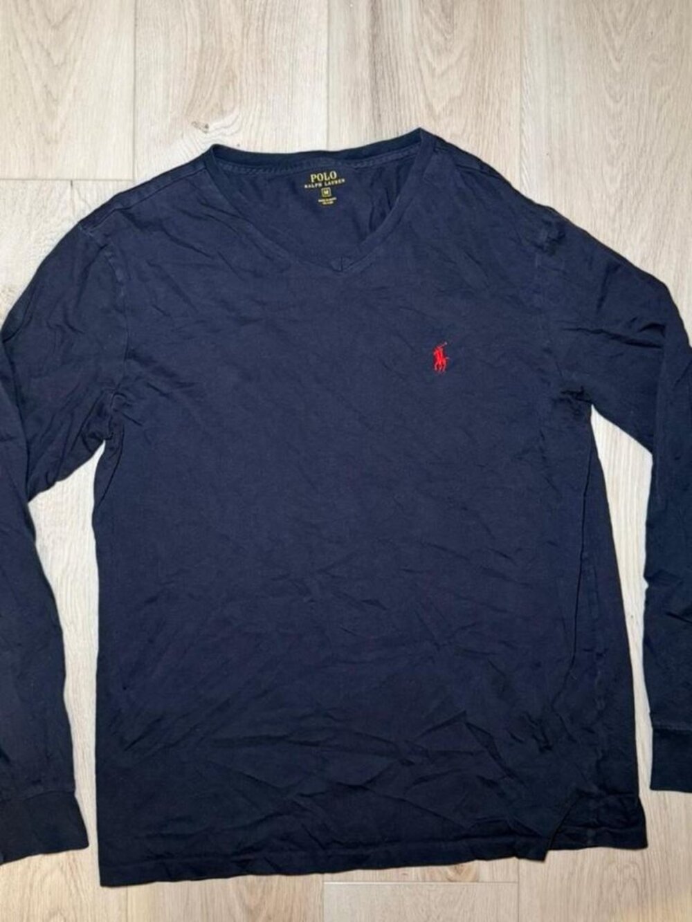 Polo Ralph Lauren Long Sleeve V-Neck Tee – Navy – Custom Slim Fit – Size M - Picture 1 of 3
